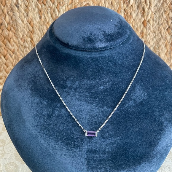 925 Silver diamond and amethyst BAR NECKLACE - Picture 4 of 5